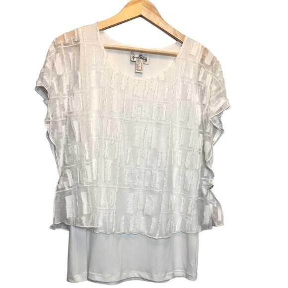 Joseph Ribkoff‎ Tiered Cap Sleeve Top Blouse US 14 White Layered Button Side - Picture 2 of 11